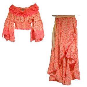 NWT Antico Sartoria 2-Piece Crop Top + Maxi Wrap Skirt Set Eyelet Lace, One Size